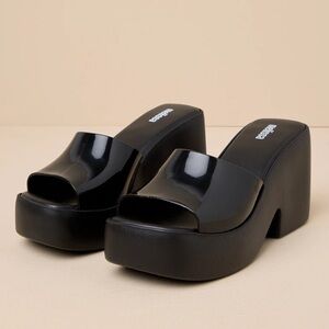 NEW Melissa POSH Glossy Black Platform Mules
